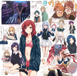 !? 1boy 6+girls arashi_chisato bang_dream! bikini black_dress black_hoodie black_socks black_sweater blue_eyes blue_hair blue_jacket blue_shirt blur_censor bocchi_the_rock! bread_bun breasts brown_hair bullfalk censored censored_text character_request cleavage collarbone commentary_request copyright_request cosplay cross cross_necklace curtained_hair dark-skinned_male dark_skin drawing_(object) dress drumsticks fur-trimmed_jacket fur_trim gluteal_fold goggles green_hair green_jacket gundam gundam_suisei_no_majo hair_ornament heanna_sumire highres holding holding_drumsticks holding_hands hood hooded_jacket hoodie ichigaya_arisa interlocked_fingers jacket jacket_on_shoulders jacket_over_swimsuit jewelry long_sleeves love_live! love_live!_nijigasaki_high_school_idol_club love_live!_school_idol_project love_live!_superstar!! medium_breasts medium_hair miniskirt multiple_girls nakasu_kasumi navel necklace never_gonna_give_you_up open_clothes open_jacket pink_bikini pleated_skirt purple_eyes purple_hair red_hair red_jacket red_skirt rick_astley rick_astley_(cosplay) rina-chan_board school_uniform shaddiq_zenelli shirt short_dress shoujo_kageki_revue_starlight side_ponytail ski_goggles skirt sleeveless sleeveless_dress socks speech_bubble standing stomach sweater swimsuit tennoji_rina translation_request turtleneck turtleneck_sweater twintails white_skirt winter_uniform x_hair_ornament yamada_ryo yuigaoka_school_uniform
