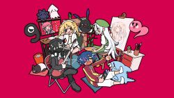 akutagawa_yomuko alien animal_ear_headphones animal_ears ankle_boots apron aqua_eyes aqua_hair artist_request baku_(gogh) beret black_fur black_hair black_leggings black_mask blonde_hair blouse blue_hair blue_pants blue_sailor_collar blunt_bangs blush_stickers book bookshelf boots cabinet canvas_(object) capri_pants cat_ear_headphones chair closed_mouth coat colored_eyelashes colored_inner_hair commentary_request computer contrast_collar creature crying cup cyclops double-parted_bangs dress easel eraser eyes_over_blush fake_animal_ears fangs flat_color floral_print floral_print_dress folding_chair g-kun gogh:_focus_with_your_avatar green_apron green_eyes green_hat grey_boots grey_coat grey_eyes grey_hat grey_shorts grey_sleeves guitar hair_over_one_eye handheld_game_console hat head_tilt headphones headphones_around_neck heart heart-san heart_hands heart_print highres holding holding_guitar holding_handheld_game_console holding_instrument holding_paint_palette holding_paintbrush hood hood_down hood_up hooded_coat ika_(gogh) instrument jacket jewelry kuroda_42 leggings long_hair long_sleeves looking_at_another lowered_eyelids mask monitor mouth_mask multicolored_hair necklace nintendo_switch official_art on_chair on_stool one-eyed one_eye_closed one_eye_covered open_book open_clothes open_coat open_jacket open_mouth paint paint_palette paintbrush painting_(object) pants pencil peter_pan_collar pillow pink_dress pink_hair plant portrait_(object) potted_plant print_dress profile raised_inner_eyebrows red_background red_eyes red_jacket red_sleeves ribbed_sweater sailor_collar same_(gogh) second-party_source shark sharp_teeth shirt short_hair short_sleeves shorts sideways_mouth simple_background sitting_on_pillow sleeping sleeveless sleeveless_dress sleeveless_shirt slippers socks sofubi-chan solid_oval_eyes sparkle spiked_boots streaked_hair streaming_tears stuffed_toy sweater table talking tapir tears teeth thick_lineart toy trash trash_can turtleneck turtleneck_jacket turtleneck_sweater twintails two-tone_fur two-tone_hair uni_(gogh) unzipped very_long_hair white_fur white_hair white_hood white_jacket white_pants white_shirt white_sleeve_cuffs white_sleeves white_socks white_sweater yellow_eyes yellow_slippers zipper_pull_tab
