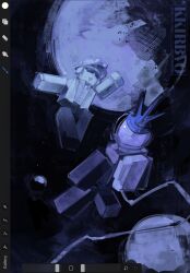 2boys alien alienposting_(meme) arm_up astronaut black_pants chance_(forsaken) colored_skin crown forsaken_(roblox) green_jacket green_skin highres ice itrapped_(roblox) jacket kirbo long_sleeves meme moon multiple_boys pants roblox