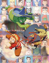 Rule 34 | 1990s (style), 1boy, 2girls, alex (street fighter), amingo, armored warriors, ayuhara natsu, blonde hair, brown eyes, brown hair, cameo, capcom, captain commando, captain commando (character), chamba, character name, character request, chun-li, company connection, crossover, cyberbots, demitri maximoff, devilot de deathsatan ix, eyepatch, falcon (power stone), felicia (darkstalkers), final fight, flying nimbus, hat, hibiki dan, ichimonji batsu, imawano hyou, justice gakuen, kanzaki hayato (star gladiator), kazama akira, ken masters, hsien-ko, long hair, marvel vs. capcom, marvel vs. capcom 2, mike haggar, monkey tail, monster boy, morrigan aensland, multiple girls, pirate, pirate hat, plant boy, power stone, retro artstyle, ruby heart, ryu (street fighter), saotome jin, saturn dyer, short hair, sombrero, sonson, sonson (series), staff, star gladiator, street fighter, street fighter iii (series), street fighter zero (series), tabasa, tail, darkstalkers, wang-tang, warzard, watermark, web address