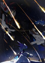 Rule 34 | 2boys, absurdres, android, armor, axl (mega man), helmet, highres, long hair, mega man (series), mega man x (series), multiple boys, multiple views, purple hair, solo, solo focus, spiked hair, star (sky), watermark, wawadochi, white armor, white axl (mega man), white helmet, x (mega man)