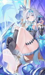 Rule 34 | 1girl, :p, absurdres, asymmetrical footwear, barefoot, bishop (chess), blue dress, blue eyes, blue hair, breasts, breasts out, censored, cerydra (honkai: star rail), chess piece, chinese commentary, commentary request, crown, dress, feet, foot focus, hair intakes, highres, holding, holding chess piece, honkai: star rail, honkai (series), jndfh, king (chess), large variant set, long hair, looking at viewer, mini crown, mosaic censoring, nipples, open mouth, parted lips, pawn (chess), pussy, rook (chess), single thighhigh, sitting on throne, small breasts, soles, solo, thigh strap, thighhighs, thighs, toes, tongue, tongue out, uneven footwear, variant set, wings