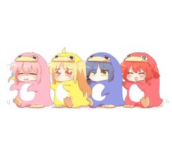 Rule 34 | 4girls, :d, ^ ^, ahoge, animal costume, blonde hair, blue hair, blush, bocchi the rock!, chibi, chibi only, closed eyes, commentary request, cube hair ornament, gotoh hitori, hair ornament, ijichi nijika, kessoku band, kita ikuyo, long hair, multiple girls, no mouth, one side up, open mouth, penguin costume, pink hair, rebecca (keinelove), red eyes, red hair, short hair, smile, sweatdrop, yamada ryo, yellow eyes