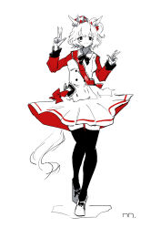 1girl absurdres animal_ears artist_name aston_machan_(umamusume) bow bowtie closed_mouth collared_shirt crown double_w footwear_bow hands_up highres horse_ears horse_girl horse_tail long_sleeves mini_crown pleated_skirt red_bow red_sash red_shirt ringring_(artist) sash shirt short_hair signature simple_background skirt sleeveless sleeveless_shirt smile solo spot_color standing tail thighhighs umamusume w white_background white_shirt white_skirt zettai_ryouiki