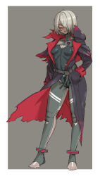 Rule 34 | 1girl, 621 (armored core vi), absurdres, armored core, armored core vi: fires of rubicon, black coat, blush, bodysuit, breasts, coat, commentary, commentary request, covered navel, dark-skinned female, dark skin, ebonyxh, english commentary, eyes visible through hair, freckles, full body, grey background, hair over one eye, hand in pocket, highres, looking at viewer, mecha pilot suit, messy hair, open mouth, parted lips, pointy breasts, ringed eyes, short hair, simple background, skin tight, small breasts, solaria (ebonyxh), standing, sweat, white background, white hair, yellow eyes