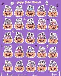 6+girls absurdres ahoge akane_canna alternate_costume amaui and_uge animal_ears antenna_hair antlers black_hair black_hat blonde_hair blue_hair blush brown_hair brown_horns chibi chibi_only closed_eyes commentary_request curled_horns dog_ears dog_girl everyone ghost_costume green_hair grey_hair grey_horns hair_through_headwear halloween halloween_costume hat hebiyoi_tier highres hinata_mashu hinokuma_ran hira_hikari horns ieiri_popo inaba_haneru_(animare) jack-o&#039;-lantern kanade_kanon kazami_kuku kino_haruc kisaki_anko kohaku_yuri konan_mia light_brown_hair long_hair looking_at_viewer medium_hair multicolored_hair multiple_girls nanashi_inc. oinomori_may one_eye_closed open_mouth orange_hair pink_hair pointy_ears pumpkin purple_background purple_hair red_hair ryugasaki_rene saionji_mary sekishiro_mico seshima_rui shimamura_charlotte short_hair simple_background smile souya_ichika streaked_hair suzumi_nemo touri_sei tsukinoki_tirol twintails upper_body virtual_youtuber white_hair witch_hat yunohara_izumi
