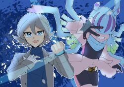 absurdres bandaged_arm bandages blue_eyes digimon digimon_(creature) digimon_ghost_game higashimitarai_kiyoshiro highres jellyfish_girl monster_girl no_eyes short_hair tentacle_hair tentacles teslajellymon white_hair zuhana