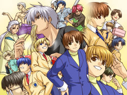 Rule 34 | 00s, 6+boys, air (visual novel), aizawa yuuichi, clannad, company connection, crossover, everyone, furukawa akio, highres, hiiragi kappei, hikami shun, kanon, key (company), kitagawa jun, koumura toshio, kunisaki yukito, kuze (kanon), male focus, multiple boys, okazaki naoyuki, okazaki tomoya, one - kagayaku kisetsu e, orihara kouhei, ryuuya, school, school uniform, serafuku, sunohara youhei, yoshino yuusuke, zen