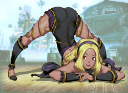 arm_rest ass black_hair blonde_hair dark-skinned_female dark_skin flexible full_body genzoman gravity_daze gravity_daze_2 hairband highres huge_ass jack-o&#039;_challenge kitten_(gravity_daze) lips long_hair meme red_eyes shiny_skin side_slit sky smile solo sony spread_legs stretching thighs top-down_bottom-up wide_spread_legs