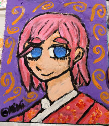 isekai_shikkaku painting_(medium) sacchan_(isekai_shikkaku) traditional_media wooden_plate