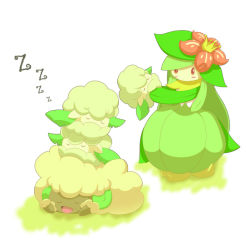 blush cottonee dark_skin gen_5_pokemon lilligant nintendo pokemon pokemon_(creature) sleeping whimsicott