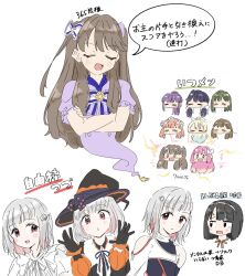 Rule 34 | 0 0, 365 days (love live!), 6+girls, = =, anyoji hime, black gloves, blonde hair, blue hair, bow, bowtie, brown hair, chibi, chibi inset, closed eyes, colored inner hair, crossed arms, dark blue hair, deepness (love live!), flower, fujishima megumi, gameplay mechanics, genie, gloves, gradient hair, green hair, grey hair, hair bow, hair bun, hair flower, hair ornament, hairband, hairclip, hat, high ponytail, highres, hinoshita kaho, jitome, kachimachi kosuzu, light blue hair, link! like! love live!, link to the future (love live!), llkapital, long sleeves, love live!, low twintails, momose ginko, multicolored hair, multiple girls, multiple persona, murano sayaka, ogami sachi, orange hair, osawa rurino, otomune kozue, pink hair, ponytail, puffy long sleeves, puffy short sleeves, puffy sleeves, purple hair, reflection in the mirror (love live!), short hair, short sleeves, simple background, single hair bun, speech bubble, streaked hair, striped bow, striped bowtie, striped clothes, swept bangs, translation request, triangle hair ornament, trick &amp; cute (love live!), twintails, u u, v-shaped eyebrows, virtual youtuber, white background, white flower, witch hat, yugiri tsuzuri
