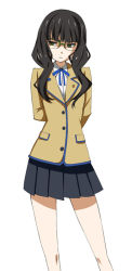 10s 1girl bad_id bad_pixiv_id black_hair black_rock_shooter female_focus glasses green_eyes julius_yu school_uniform solo takanashi_yomi