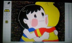 bad_tag black_hair blonde_hair blush child comforting crying handheld_game_console hug lucas_(mother_3) mother_(series) mother_2 mother_3 ness_(mother_2) nintendo nintendo_3ds sad shirt shota striped_clothes striped_shirt super_smash_bros. tears