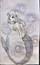 blue_eyes breasts cleavage highres long_hair lovers mermaid mermaid_boys mermaid_kaikyou_wo_koero! mermaid_lovers mermaid_tail mermaid_transformation monster_girl pink_hair sakuragai_nami sakuragai_nami_(mermaid_boys) sarachi_yomi shell shell_bikini shell_bra shell_hair_ornament star_fish swimming underwater