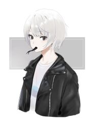 1girl forked_tongue grey_hair long_tongue momosuke_(ishakry) shirt short_hair tagme tongue white_shirt