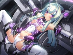 1girl ahoge amakubo_yuri armpits bdsm blush bondage bound breasts brooch cameltoe detached_sleeves dress exs-tia_flora game_cg hair_ornament inoino jewelry kouyoku_senki_exs-tia large_variant_set leotard long_hair m_legs navel nipples non-web_source official_art outstretched_arms purple_eyes purple_skirt restrained sex_machine skirt small_breasts solo spread_arms spread_legs stationary_restraints sweat thighhighs torn_clothes torn_dress torn_leotard twintails variant_set white_thighhighs wide_spread_legs