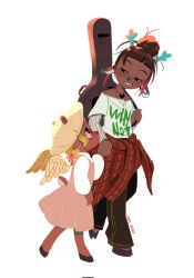 2025 2girls aged_down animal_ears antlers black_pants blonde_hair brown_hair clothes_around_waist commentary corrupted_twitter_file dated deanne_go december_holiday deer_antlers deer_ears deer_girl deer_tail deltarune design_speculation dress english_commentary furry furry_female gradient_hair guitar_case hair_bun hat heart heart_necklace highres holding_hands horns instrument_case jewelry looking_at_another looking_down multicolored_hair multiple_girls necklace noelle_holiday pants pinafore_dress pink_dress pink_hair plaid_clothes plaid_shirt shirt shirt_around_waist siblings signature sisters sleeveless sleeveless_dress tail two-tone_hair walking white_shirt wings