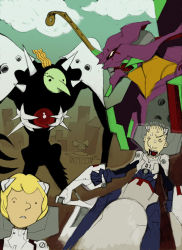 1boy 1girl crossover dark-skinned_female dark_skin doug doug_funnie eva_01 interface_headset_(evangelion) mecha_pilot_suit neon_genesis_evangelion parody patti_mayonnaise pesthdelinz plugsuit_(evangelion) quailman roger_klotz sachiel_(evangelion) what