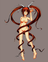 Rule 34 | 00s, brown hair, highres, long hair, lyrical nanoha, mahou shoujo lyrical nanoha, mahou shoujo lyrical nanoha strikers, nude, red eyes, solo, takamachi nanoha, twintails, white devil