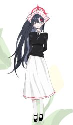 Rule 34 | 1girl, absurdres, alternate costume, black hair, black shirt, blue archive, full body, h2b h2b, hair ornament, hairclip, halo, highres, ichika (blue archive), long skirt, long sleeves, no wings, red halo, shirt, skirt, solo, white skirt