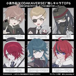 Rule 34 | 1girl, 4ro 1011, 6+boys, :d, :o, ahoge, aqua eyes, bandaged hand, bandages, black hair, black hat, black jacket, black necktie, blonde hair, blue eyes, blue hair, blue necktie, blush, blush stickers, brown eyes, brown hair, chibi, chibi inset, collared shirt, commentary request, creator connection, danganronpa: trigger happy havoc, danganronpa (series), danganronpa 2: goodbye despair, danganronpa v3: killing harmony, earrings, freckles, glasses, green hat, green hoodie, grin, hair between eyes, hat, highres, hood, hoodie, jacket, jewelry, korean commentary, korean text, kuzuryu fuyuhiko, light blush, long hair, looking at viewer, male focus, mask, master detective archives: rain code, mouth mask, multicolored hair, multiple boys, multiple drawing challenge, naegi makoto, necktie, open mouth, pekoyama peko, purple eyes, red hair, ringed eyes, round eyewear, shinguji korekiyo, shirt, short hair, single earring, smile, streaked hair, sumino takumi, sweatdrop, the hundred line -last defense academy-, translation request, tribe nine, ueno yajirobe, white hoodie, white shirt, yellow eyes, yomi hellsmile
