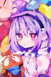 1girl :o antennae balloon creature headphones highres kirby kirby_(series) nintendo purple_hair snail&#039;s_house snailchan solo soresaki
