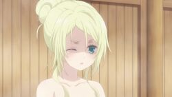 3girls animated anime_screenshot ass ayakashi_triangle back backboob black_choker black_hair blonde_hair blue_eyes blush breasts choker collarbone completely_nude genderswap genderswap_(mtf) hair_between_eyes highres kanade_suzu kazamaki_matsuri kazamaki_matsuri_(female) large_breasts medium_breasts multiple_girls navel nipples nude open_mouth red_eyes same-sex_bathing shared_bathing short_hair sidelocks sound stomach subtitled tagme thighs tsukioka_lucy video white_hair