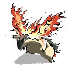 1other absurdres claws commentary_request embers fang fangs fire full_body fur furry gen_2_pokemon highres hotathino nintendo open_mouth pokemon pokemon_(creature) red_eyes simple_background solo standing two-tone_fur typhlosion white_background