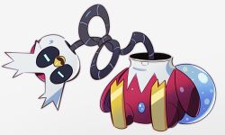 bbhdrrr cable closed_eyes full_body highres iron_bundle knot nintendo no_humans open_mouth pokemon pokemon_(creature) pokemon_focus simple_background sitting solo sweatdrop white_background
