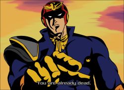 1boy captain_falcon crossover english_text f-zero hokuto_no_ken kenshiro parody pointing pov you_are_already_dead