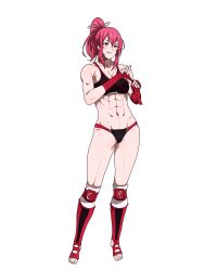 Rule 34 | abs, absurdres, artist request, groin, highres, muscular, muscular female, navel, smile, tagme, wrestling outfit