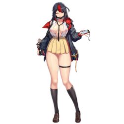 1girl a-15_salamander ace_(playing_card) ace_of_hearts bag bandaid bandaid_on_pussy bandaids_on_nipples bare_legs between_breasts black_hair black_jacket black_necktie black_socks blue_bag breasts breasts_apart brown_shoes card character_doll collarbone collared_shirt colored_tips d-log dice doll earrings english_text full_body grin gyaru hair_ornament hairclip heart heart_o-ring highres holding holding_phone hood hooded_jacket hyena_(last_origin) jacket jewelry kneehighs knees_together_feet_apart large_breasts last_origin loafers long_hair looking_at_viewer loose_necktie mask microskirt mouth_mask multicolored_hair multicolored_jacket nail_polish necktie no_bra no_panties o-ring o-ring_thigh_strap official_alternate_costume official_art one_eye_closed open_clothes open_jacket open_shirt partially_visible_vulva pasties phone pin pink_bandaid playing_card pleated_skirt red_eyes red_hair red_jacket red_nails salamander_(last_origin) school_uniform see-through_clothes see-through_shirt shirt shoes shoulder_bag sidelocks sign simple_background skirt smile socks solo standing star_pin streaked_hair stud_earrings surgical_mask tachi-e thick_thighs thigh_strap thighs third-party_source transparent_background two-tone_hair two-tone_jacket war_wolf_(last_origin) warning_sign white_shirt yellow_shirt