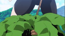 10s 1girl animated animated_gif ass bike_shorts black_hair bouncing_breasts breasts gym_uniform kaminashi_nozomi keijo!!!!!!!! lowres spandex subtitled turnip