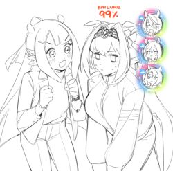 animal_ears bags_under_eyes blazer closed_mouth cosplay daiwa_scarlet_(umamusume) dasdokter droopy_ears eishin_flash_(umamusume) excited exhausted hands_up hololive hololive_english horse_ears horse_girl jacket king_halo_(umamusume) kitasan_black_(umamusume) long_sleeves ninomae_ina&#039;nis open_mouth pants sketch sweatdrop tiara track_suit trainer_(umamusume) trainer_(umamusume)_(cosplay) umamusume virtual_youtuber