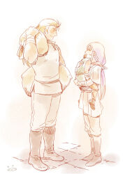 Rule 34 | 3boys, ^ ^, alternate costume, androgynous, aries muu, blonde hair, carrying, carrying over shoulder, carrying person, child carry, closed eyes, full body, hand up, height difference, hikimayu, holding, holding sack, long hair, low ponytail, male focus, mizuhara aki, multiple boys, official alternate costume, open mouth, ponytail, purple hair, red scarf, sack, saint seiya, scarf, smile, standing, taurus aldebaran, wrist wrap