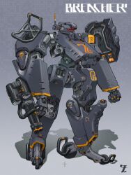 77lee77 absurdres arm_cannon assault_visor clenched_hand full_body highres mecha no_humans original robot science_fiction shadow solo standing weapon wheel