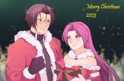asamiya_athena box brown_hair charlyarts christmas gift gift_box idol kusanagi_kyou psycho_soldier purple_hair snk the_king_of_fighters the_king_of_fighters_2002