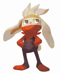 bluekomadori bright_pupils commentary creatures_(company) english_commentary full_body game_freak gen_8_pokemon hands_in_pockets looking_up nintendo no_humans pokemon pokemon_(creature) pokemon_focus raboot red_eyes solo standing toes white_pupils