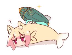 ? animal animal_ear_fluff animal_ears animalization blonde_hair blush fish fox_ears fox_tail full_body kemomimi-chan_(naga_u) looking_at_viewer naga_u nintendo original purple_eyes rocket shadow simple_background sparkle tail the_legend_of_zelda the_legend_of_zelda:_tears_of_the_kingdom white_background zonai_device
