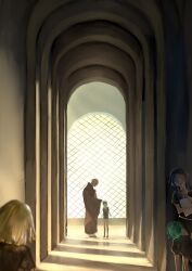 Rule 34 | 1boy, 4others, bald, black robe, commentary, euclase (houseki no kuni), gem uniform (houseki no kuni), hand on another&#039;s head, highres, houseki no kuni, indoors, jade (houseki no kuni), kesa, multiple others, phosphophyllite, puffy sleeves, robe, short hair, sunlight, symbol-only commentary, tokagezanmai, yellow diamond (houseki no kuni)
