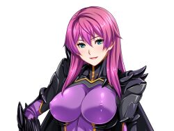 1girl aqua_eyes armor blue_eyes blush bodysuit breasts covered_erect_nipples dark_reica game_cg gentle_sasaki large_breasts large_variant_set long_hair looking_at_viewer non-web_source official_art open_mouth pink_hair purple_bodysuit purple_hair shindou_hatsune skin_tight smile solo soukou_senki_prism_reica transparent_background upper_body variant_set