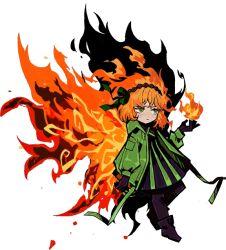 bow butterfly_wings fire freckles green_eyes hair_bow insect_wings jacket magic one-piece_dress orange_hair pixel_art vivian_james wings witch