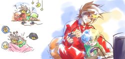 5boys animification black_hair blanket blonde_hair blunt_bangs bodysuit brown_hair cole_(ninjago) controller game_controller gloves green_eyes highres hood hoodie jay_(ninjago) joystick kai_(ninjago) lloyd_garmadon lloyd_garmadon_(young) male_focus multiple_boys ninjago red_eyes short_hair silver_hair smile spiked_hair the_lego_group turtleneck zane_(ninjago)
