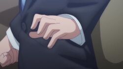 ai-chan_(tawawa) animated anime_screenshot bouncing_breasts braid breast_press breasts brown_hair cleavage close-up closed_eyes getsuyoubi_no_tawawa highres indoors multiple_girls necktie school_uniform shirt sound tagme teeth video volley-bu-chan_(tawawa)
