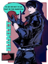 Rule 34 | 1boy, bat signal, batman (series), batman symbol, black bodysuit, black gloves, black hair, blue eyes, bodysuit, brown jacket, dc comics, domino mask, e2 yhxloki, gloves, grey bodysuit, highres, holding, jacket, jason todd, male focus, mask, muscular, muscular male, open clothes, pants, red hood (dc), red hood and the outlaws, red mask, shirt, short hair, superhero costume, taut bodysuit, two-tone bodysuit