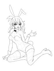 1girl greyscale highres lineart long_hair looking_at_viewer monochrome non-web_source simple_background sketch smile white_background
