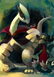 alcohol bad_id bad_pixiv_id cape chunsoft clothed_pokemon creatures_(company) gabite game_freak gen_2_pokemon gen_4_pokemon glass glitchedpuppet hands_on_own_hips hat holding legendary_pokemon lugia nintendo no_humans numa pirate_hat pmd-explorers pokemon pokemon_(creature) pokemon_mystery_dungeon shizuku_(asanuma) signature skull_and_crossbones smile standing wine yellow_eyes