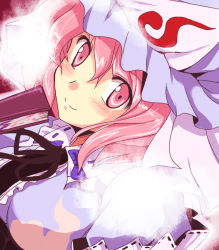 1girl female_focus flx folding_fan hand_fan hat mob_cap pink_eyes pink_hair saigyouji_yuyuko smile solo touhou