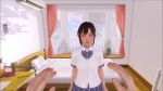 1girl 3d animated bed bedroom blush closed_eyes grabbing_another&#039;s_breast groping lips ponytail school_uniform tagme under_table video vr_kanojo wooden_floor